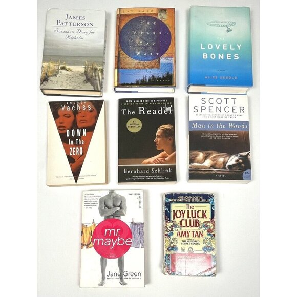 LOT 8 Best-Selling NOVELS Books Lovely Bones Joy Luck Club The Reader Mr. Maybe - Picture 1 of 4